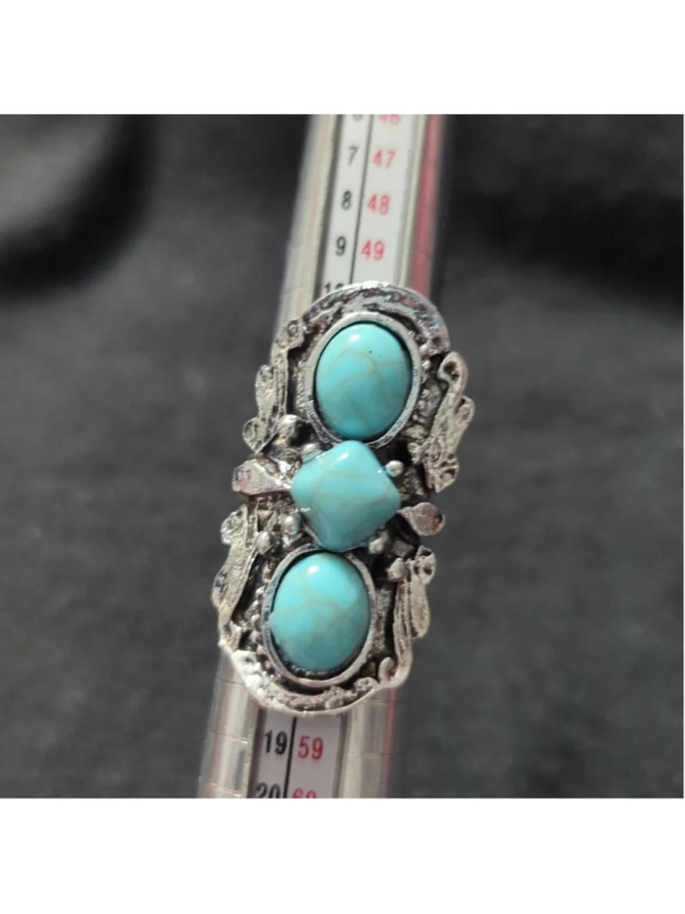 Silver Tone Turquoise Blue Dye Howlite Gemstones Statement Ring - Size 7-9